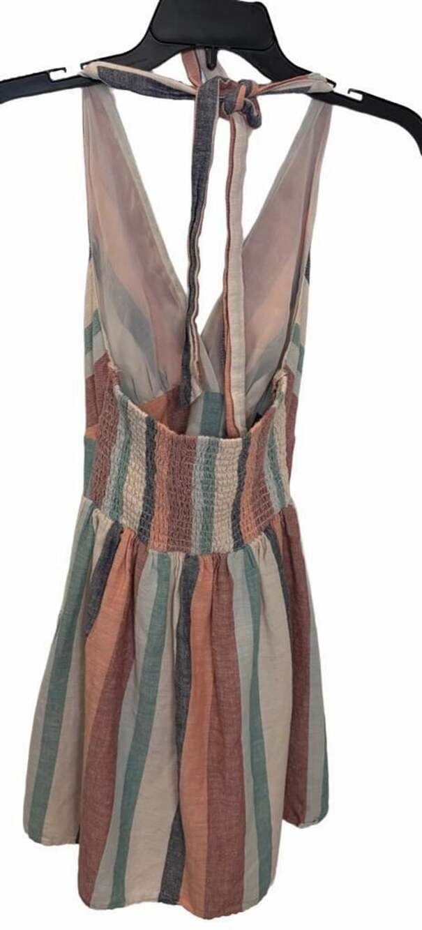 American Eagle Striped Halter Dress Size XS Cotton Linen Pockets Boho Fall - Picture 5 of 5